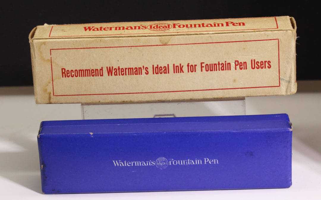 Waterman Ladies English Silver or Gold Pen Case with paper sleeve over Blue Box  B217